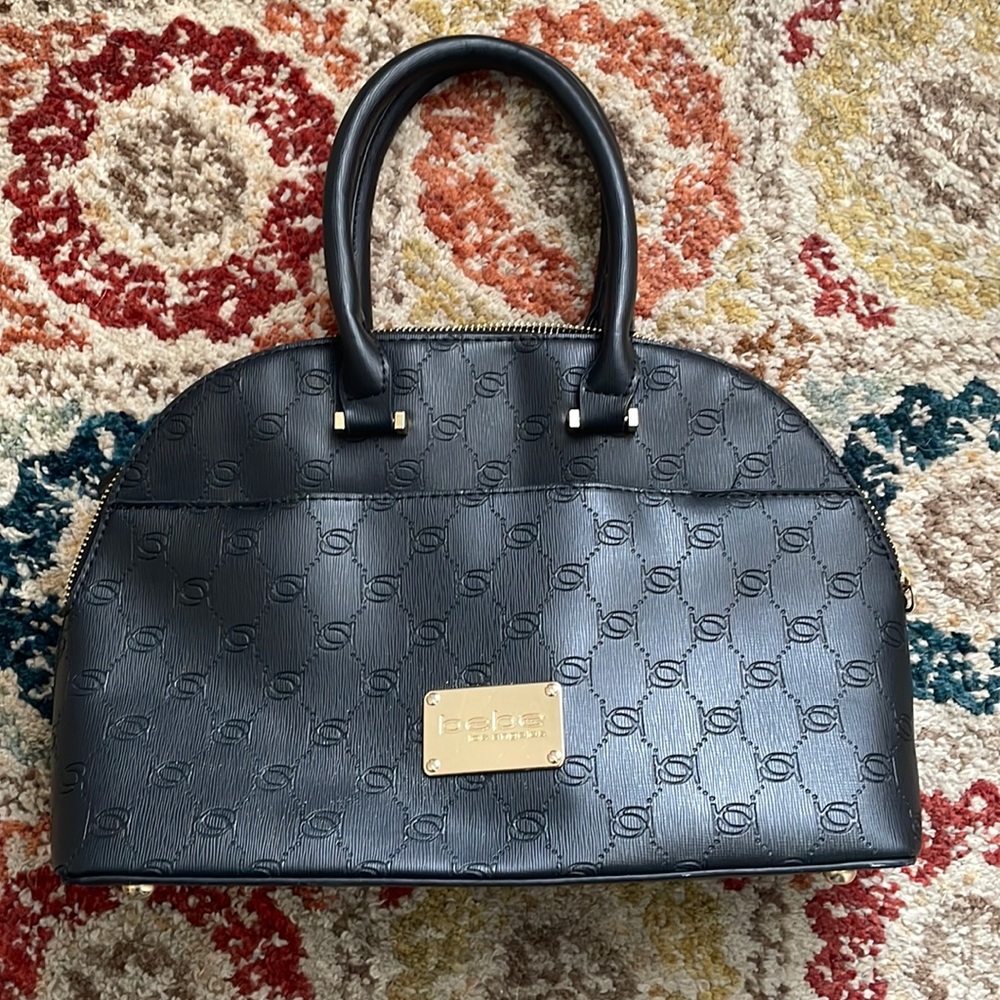 Bebe Black Bag -zip top closure gold hardware removable shoulder strap-